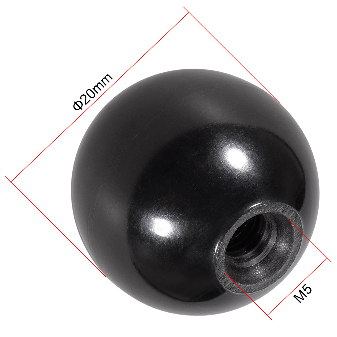 Harfington 12 Pcs Thermoset Ball Knob Female Thread Machine Handle Smooth Rim Black