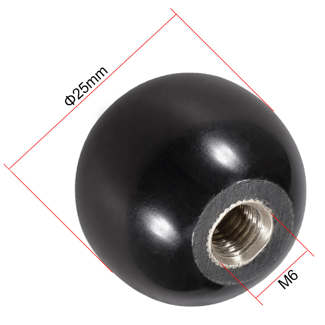 Harfington 5 Pcs Thermoset Ball Knob M6 Female Thread Machine Handle 25mm Diameter Smooth Rim Black