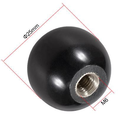 Harfington 5 Pcs Thermoset Ball Knob M6 Female Thread Machine Handle 25mm Diameter Smooth Rim Black