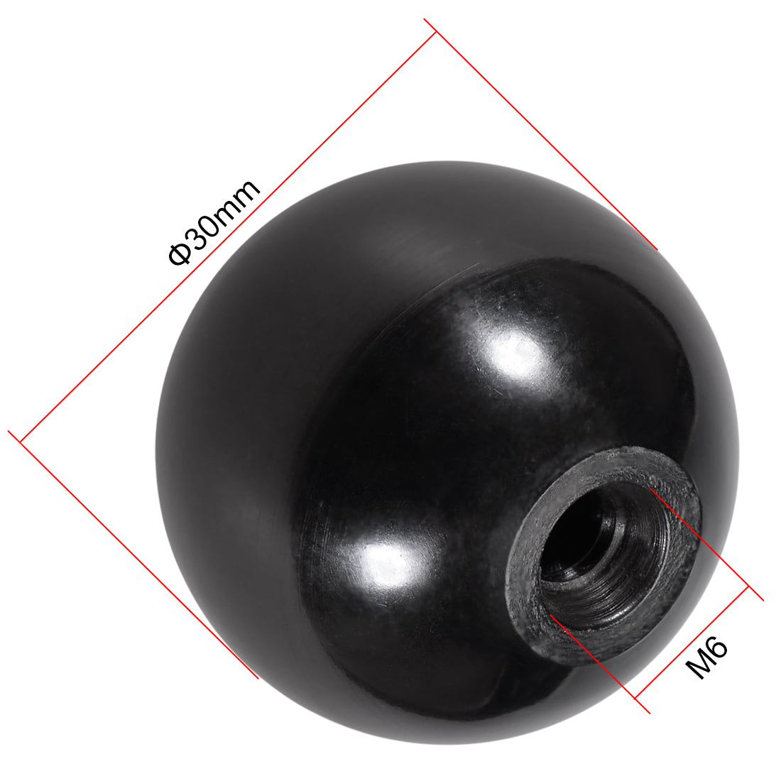 Harfington 5 Pcs Thermoset Ball Knob M6 Female Thread Machine Handle 30mm Diameter Smooth Rim Black