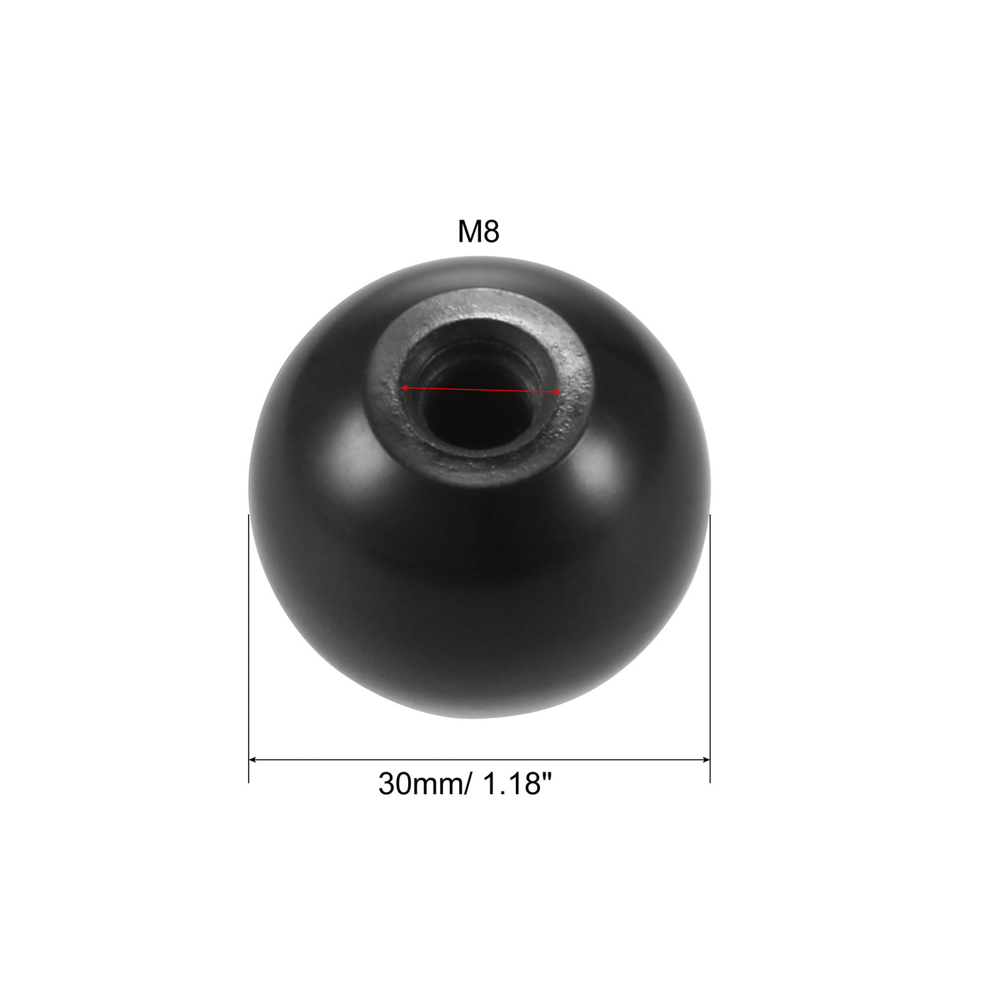 Harfington 30 Pcs Thermoset Ball Knob Female Thread Machine Handle Smooth Rim Black