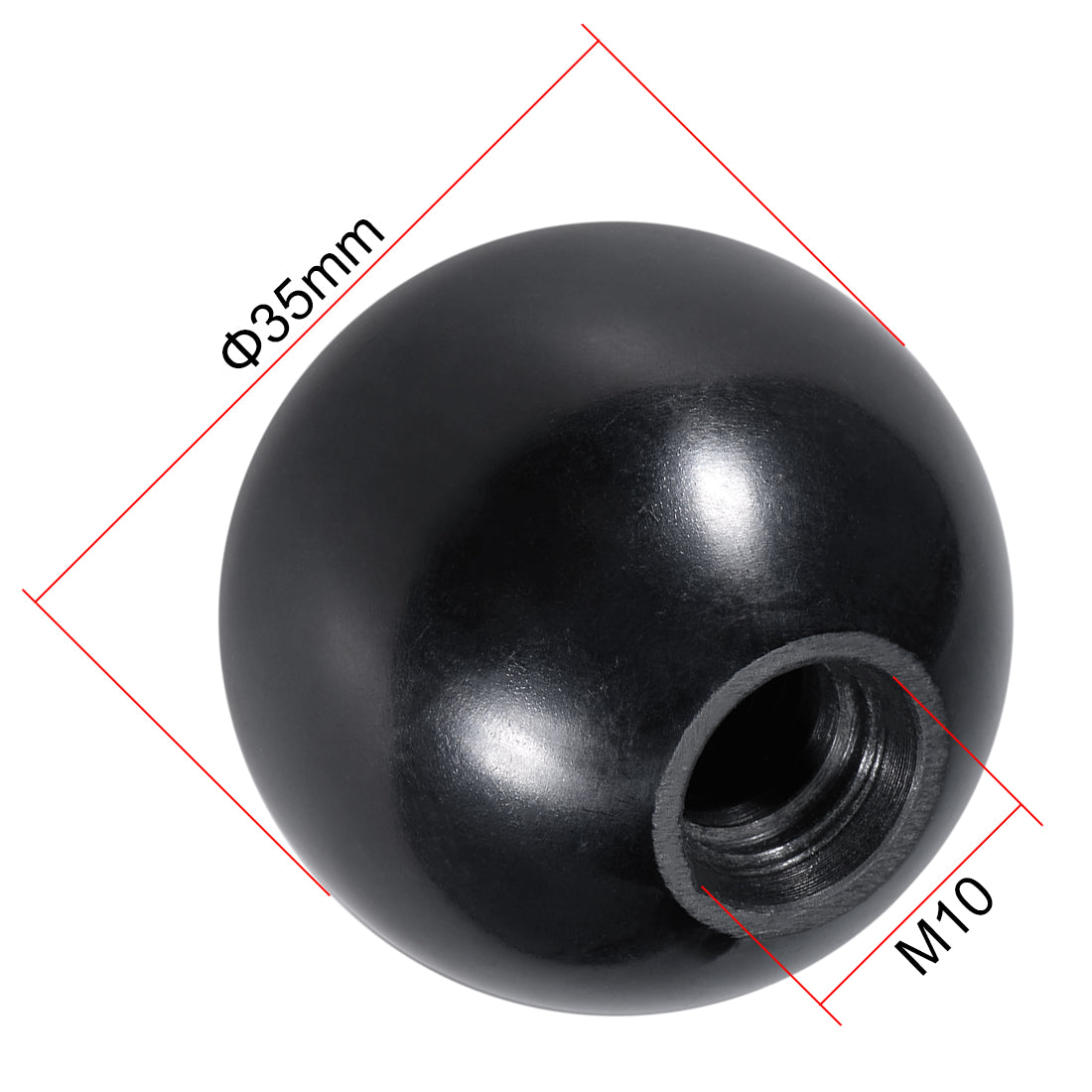 Harfington 10 Pcs Thermoset Ball Knob Female Thread Machine Handle Smooth Rim Black