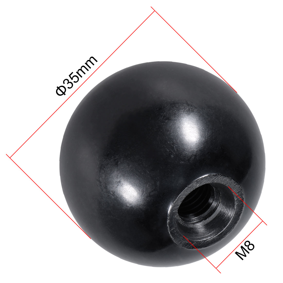 Harfington 30 Pcs Thermoset Ball Knob Female Thread Machine Handle Smooth Rim Black