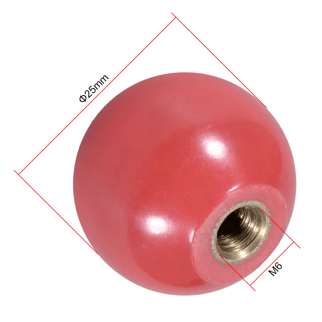 Harfington 10 Pcs Thermoset Ball Knob M6 Female Thread Machine Handle 25mm Diameter Smooth Rim Red