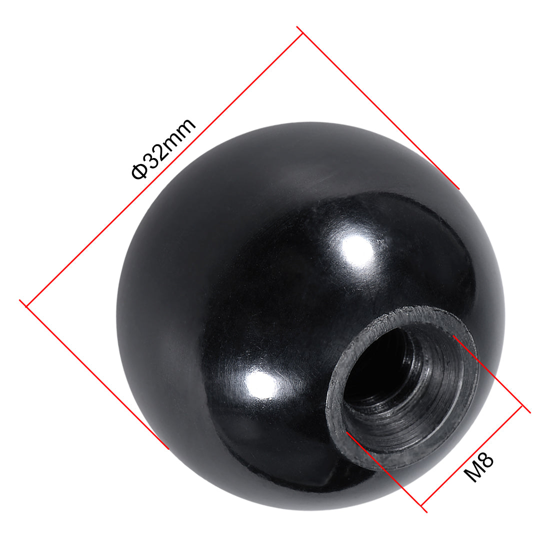 Harfington 2 Pcs Thermoset Ball Knob Female Thread Machine Handle Smooth Rim Black