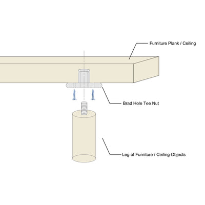 Harfington 15Pcs 1/4"x25x1.2mm Brad Hole Tee Nut Carbon Steel Round Base Screw-In T-Nut