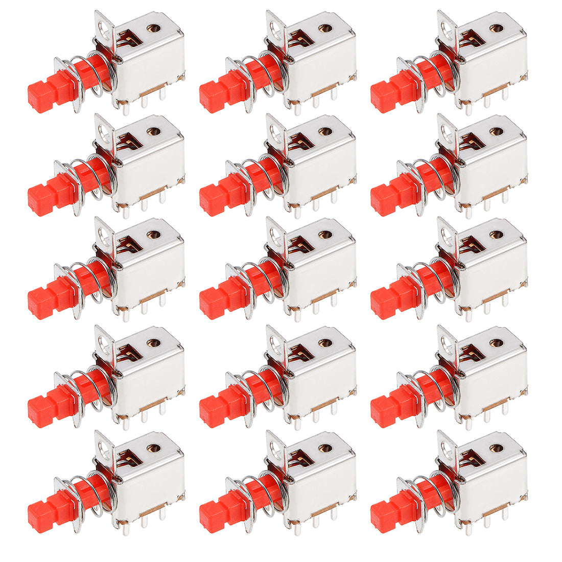 Harfington 15 Pcs 6 Pins Latching DPDT Tact Tactile Red Push Button Switches