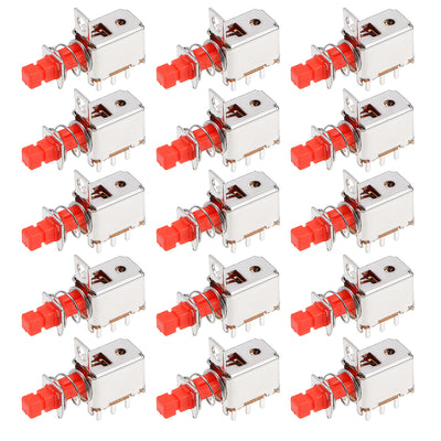 Harfington 15 Pcs 6 Pins Latching DPDT Tact Tactile Red Push Button Switches