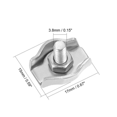 Harfington 12 Pcs 304 Stainless Steel Single Wire Rope Clip Cable Clamp Suit for 1.5mm-2mm Rope
