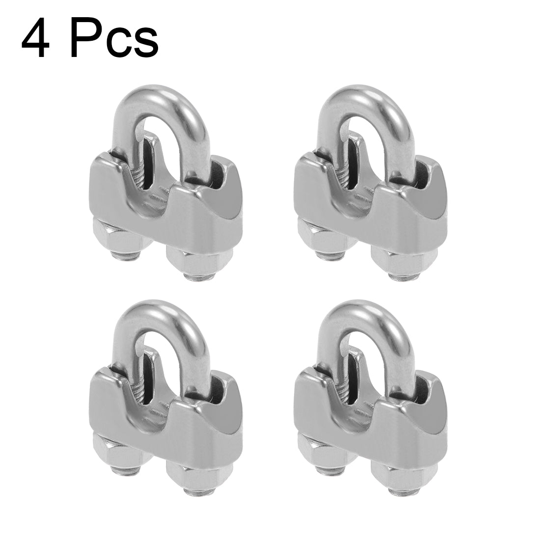 Harfington 4Pcs Stainless Steel 5mm 13/64 Inch Wire Rope Clip Cable Clamp Fastener Silver Tone