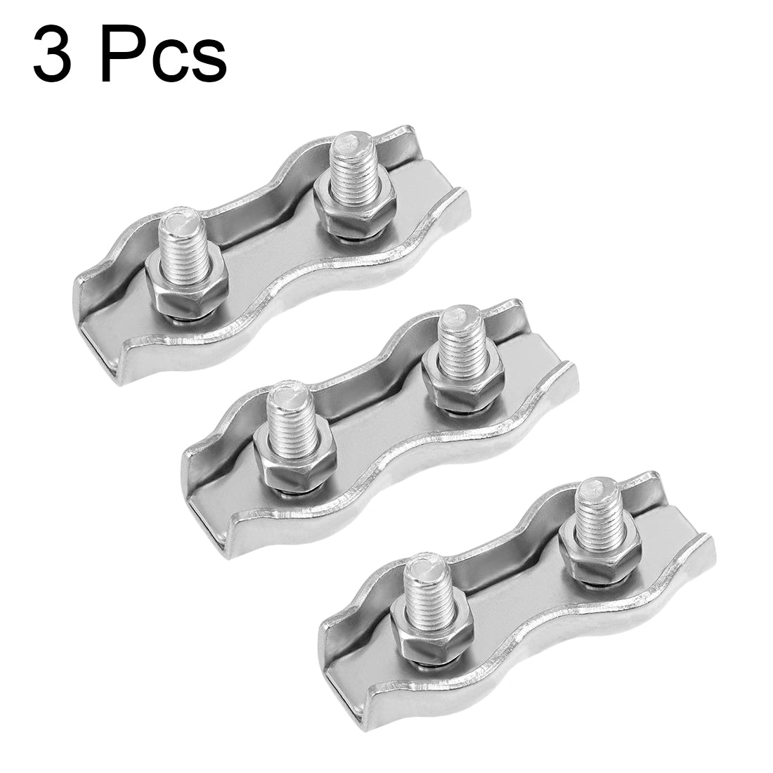 Harfington 3 Pcs 304 Stainless Steel Duplex Wire Rope Clip Cable Clamp Suit For 2mm-3mm Rope