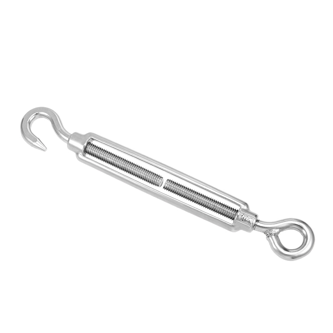 Harfington M10 Stainless Steel 304 Hook & Eye Turnbuckle Wire Rope Tension Silver Tone 2pcs