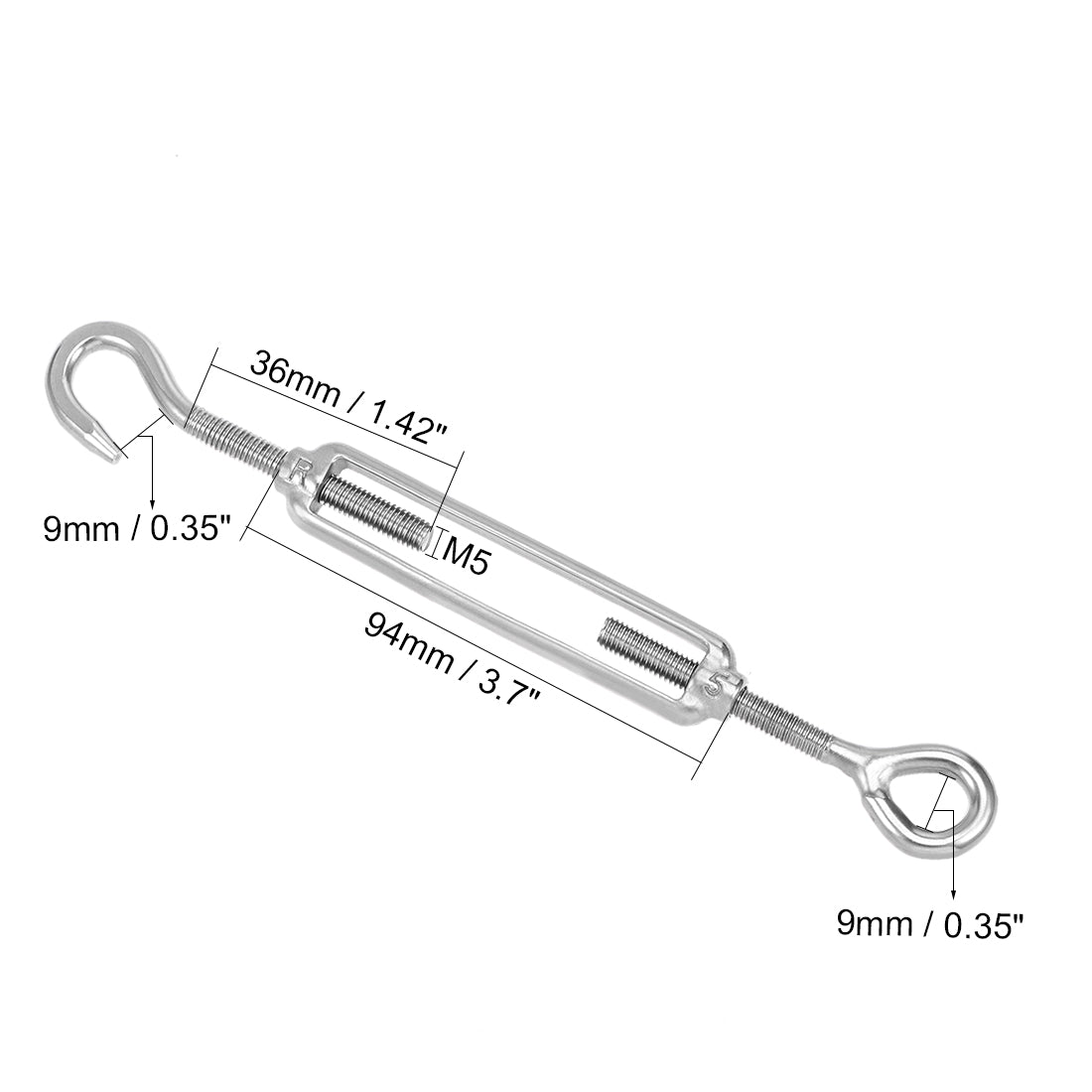 Harfington M5 Stainless Steel 304 Hook & Eye Turnbuckle Wire Rope Tension 8pcs