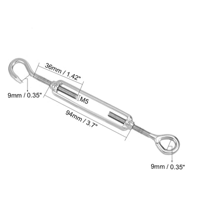 Harfington M5 Stainless Steel 304 Hook & Eye Turnbuckle Wire Rope Tension 8pcs