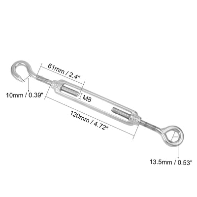 Harfington M8 Stainless Steel 304 Hook & Eye Turnbuckle Wire Rope Tension 2pcs