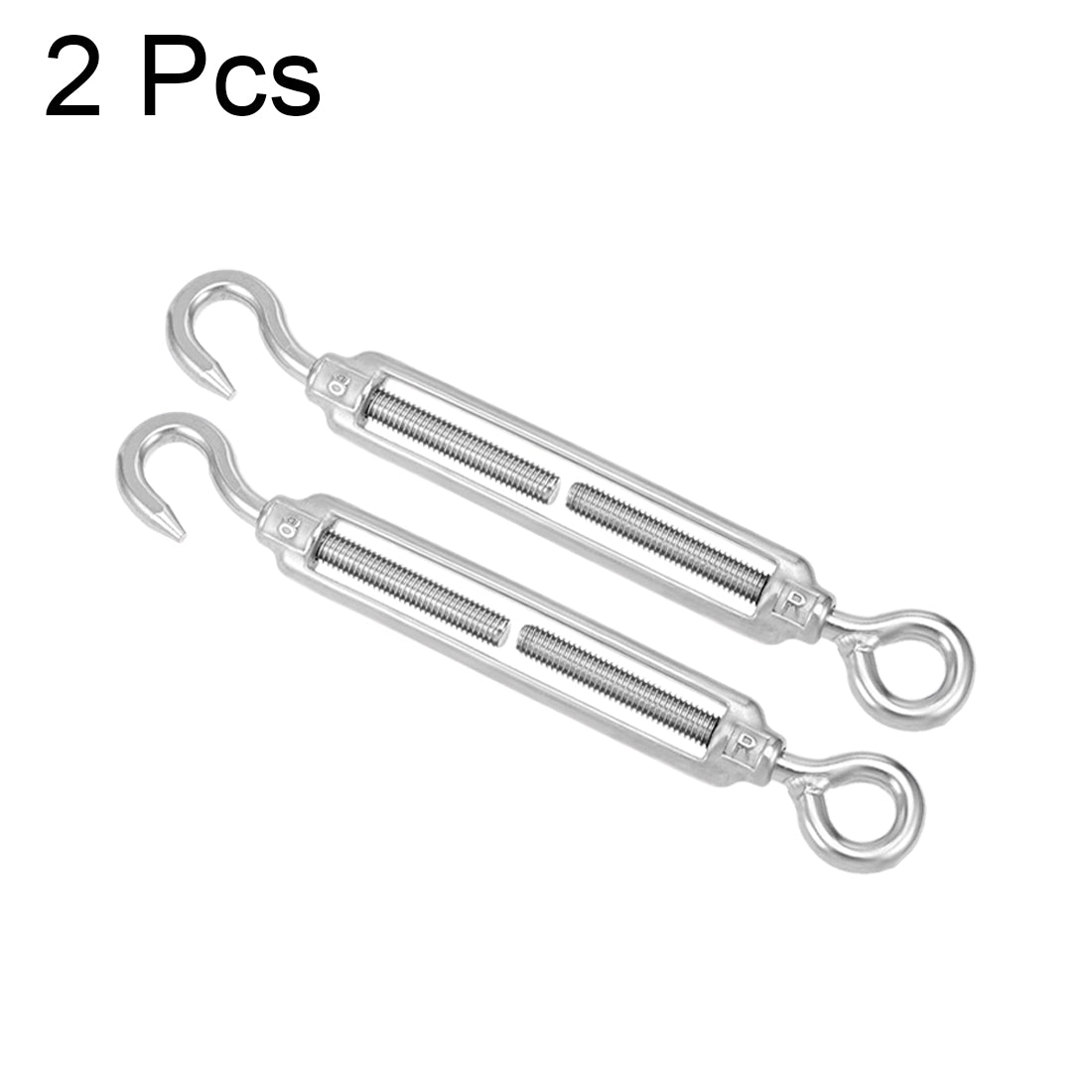Harfington M8 Stainless Steel 304 Hook & Eye Turnbuckle Wire Rope Tension 2pcs