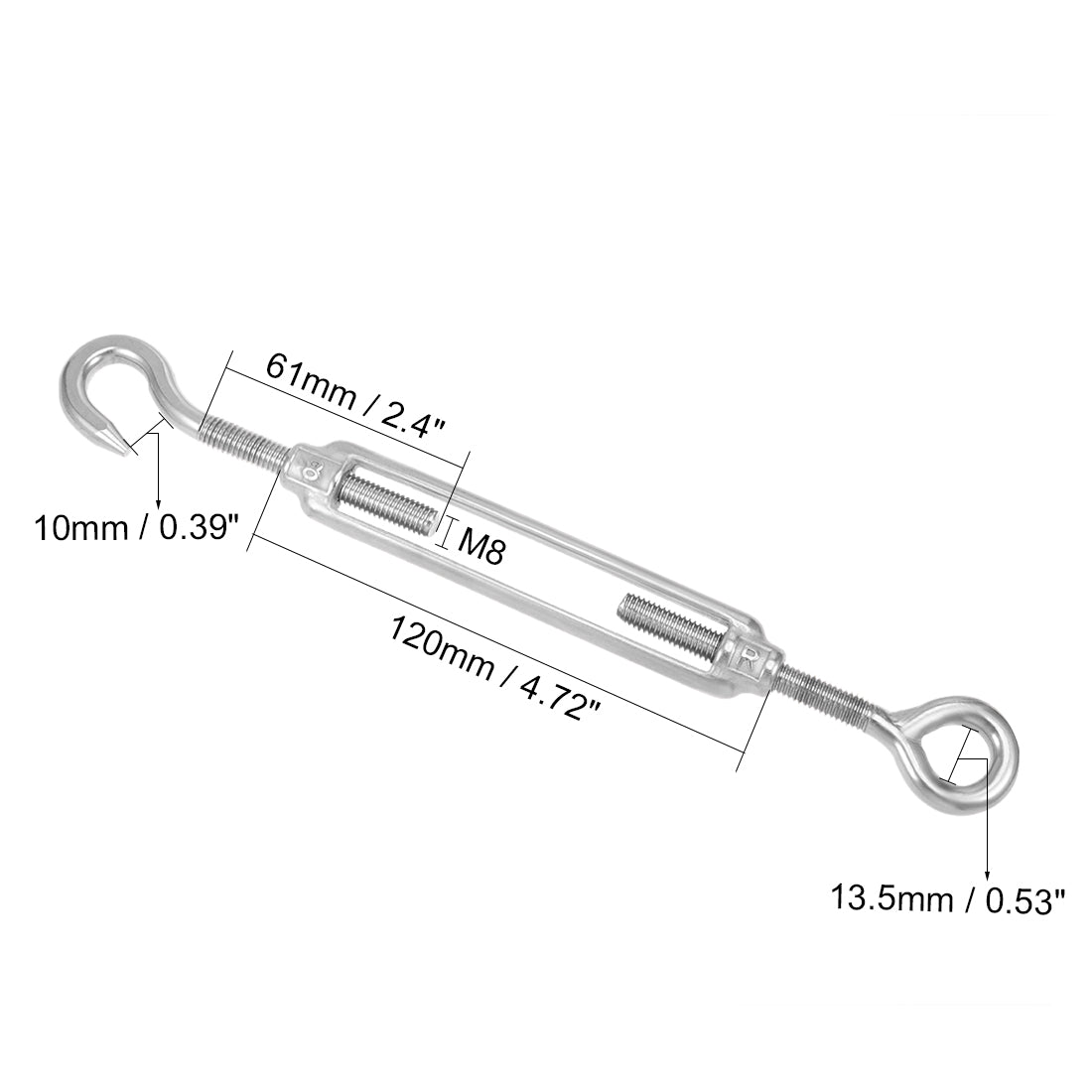 Harfington M8 Stainless Steel 304 THook & Eye Turnbuckle Wire Rope Tension 4pcs
