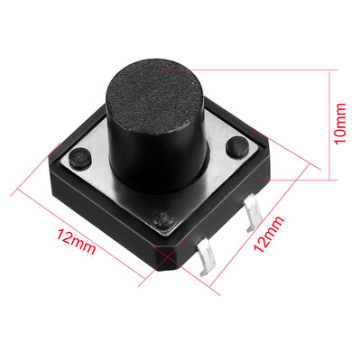 Harfington 12x12x10mm Panel Momentary 4-Pin PCB DIP Tactile Tact Push Button Switch 5PCS