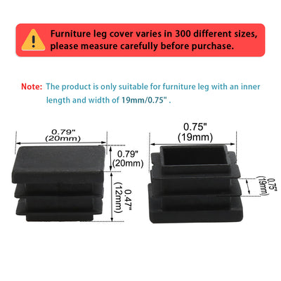 Harfington 12pcs Plastic Square Ribbed Tube Inserts Pipe Tubing End Cover Caps Furniture Glide Chair Table Feet Floor Protector Black