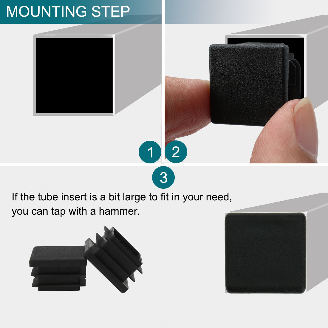 Harfington 12pcs Plastic Square Ribbed Tube Inserts Pipe Tubing End Cover Caps Furniture Glide Chair Table Feet Floor Protector Black