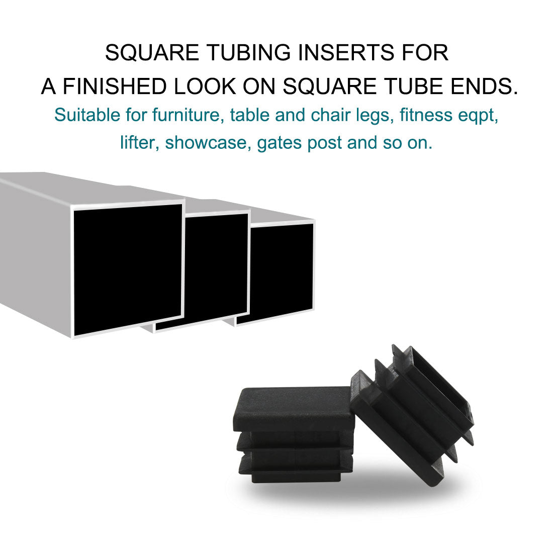 Harfington 12pcs Plastic Square Ribbed Tube Inserts Pipe Tubing End Cover Caps Furniture Glide Chair Table Feet Floor Protector Black