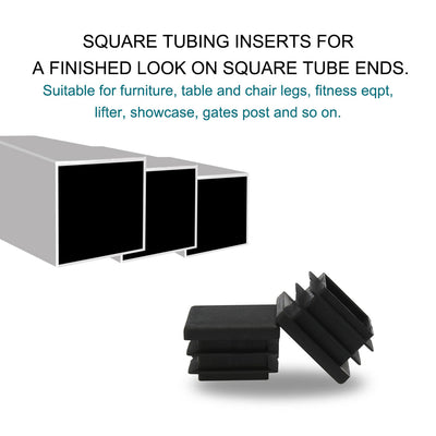 Harfington 12pcs Plastic Square Ribbed Tube Inserts Pipe Tubing End Cover Caps Furniture Glide Chair Table Feet Floor Protector Black