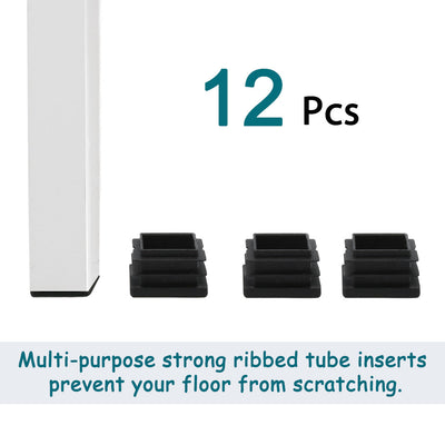Harfington 12pcs Plastic Square Ribbed Tube Inserts Pipe Tubing End Cover Caps Furniture Glide Chair Table Feet Floor Protector Black