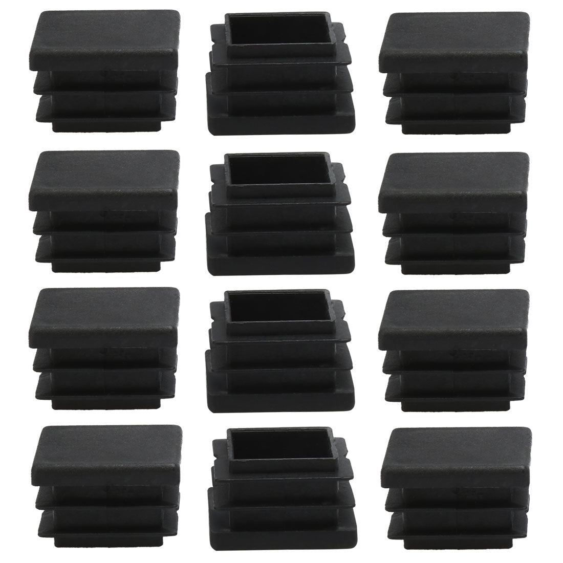 Harfington 12pcs Plastic Square Ribbed Tube Inserts Pipe Tubing End Cover Caps Furniture Glide Chair Table Feet Floor Protector Black