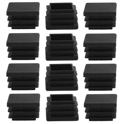 Harfington 12pcs Plastic Square Ribbed Tube Inserts Pipe Tubing End Cover Caps Furniture Glide Chair Table Feet Floor Protector Black