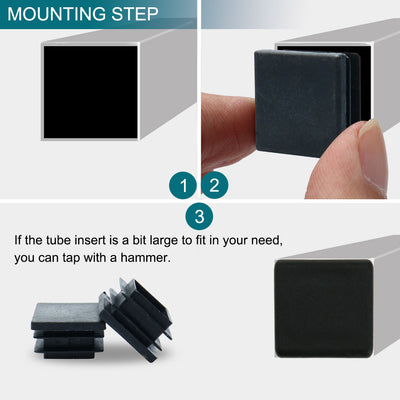 Harfington 16pcs Plastic Square 30 x 30mm Ribbed Tube Inserts Pipe Tubing End Covers Cap Furniture Glide Desk Table Feet Floor Protector