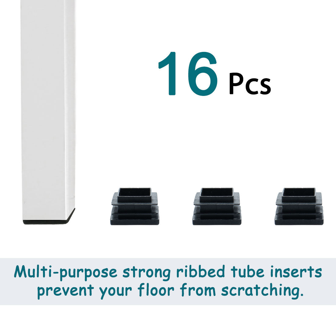 Harfington 16pcs Plastic Square 30 x 30mm Ribbed Tube Inserts Pipe Tubing End Covers Cap Furniture Glide Desk Table Feet Floor Protector