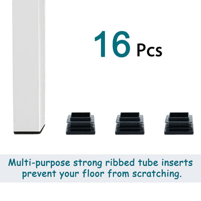 Harfington 16pcs Plastic Square 30 x 30mm Ribbed Tube Inserts Pipe Tubing End Covers Cap Furniture Glide Desk Table Feet Floor Protector