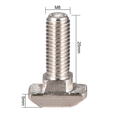 Harfington M8x25mm T-Slot Drop-In Stud Sliding Screw Bolt Carbon Steel European Standard 45 Series 20pcs
