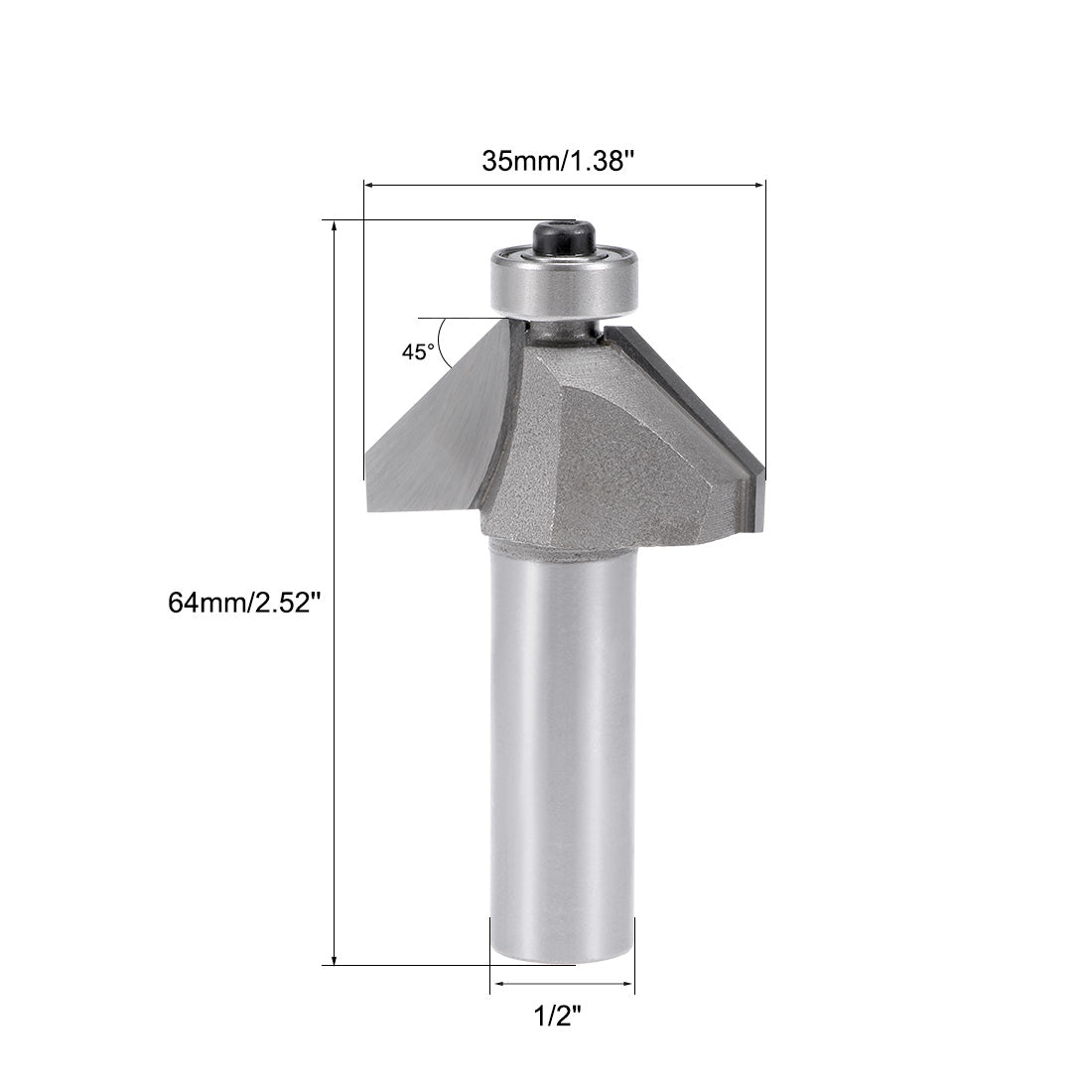 Harfington Chamfer Router Bit 1/2 Shank Dia 45 Degree Carbon Steel Bearing for Woodworking