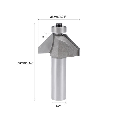 Harfington Chamfer Router Bit 1/2 Shank Dia 45 Degree Carbon Steel Bearing for Woodworking