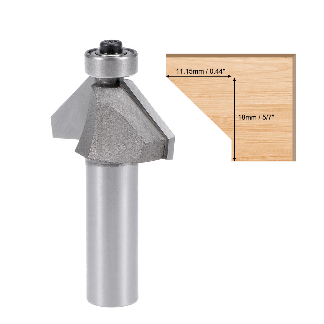 Harfington Chamfer Router Bit 1/2 Shank Dia 45 Degree Carbon Steel Bearing for Woodworking
