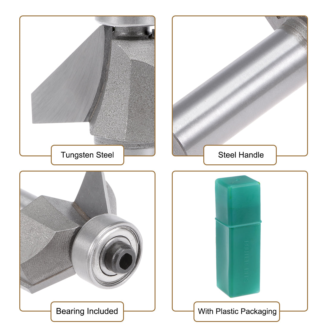 Harfington Chamfer Router Bit 1/2 Shank Dia 45 Degree Carbon Steel Bearing for Woodworking