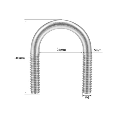Harfington M6 304 Stainless Steel U-Bolt Fastener for 22mm Pipe Diameter 10pcs