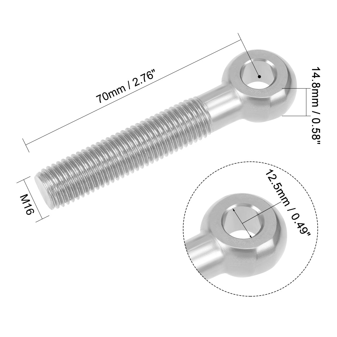 Harfington M16 x 90mm Machinery Shoulder Swing Lifting Eye Bolt 304 Stainless Steel Metric Thread