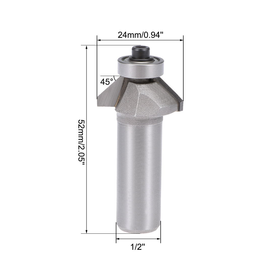 Harfington Chamfer Router Bit 1/2 Shank Dia 45 Degree Carbon Steel Bearing for Woodworking