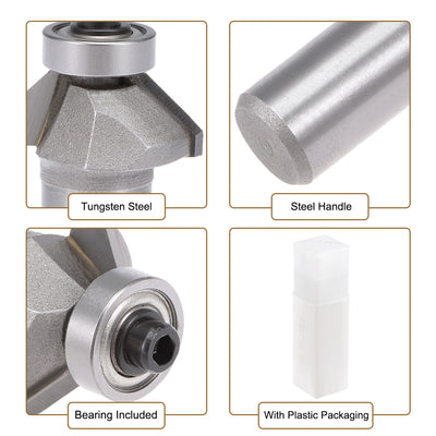 Harfington Chamfer Router Bit 1/2 Shank Dia 45 Degree Carbon Steel Bearing for Woodworking