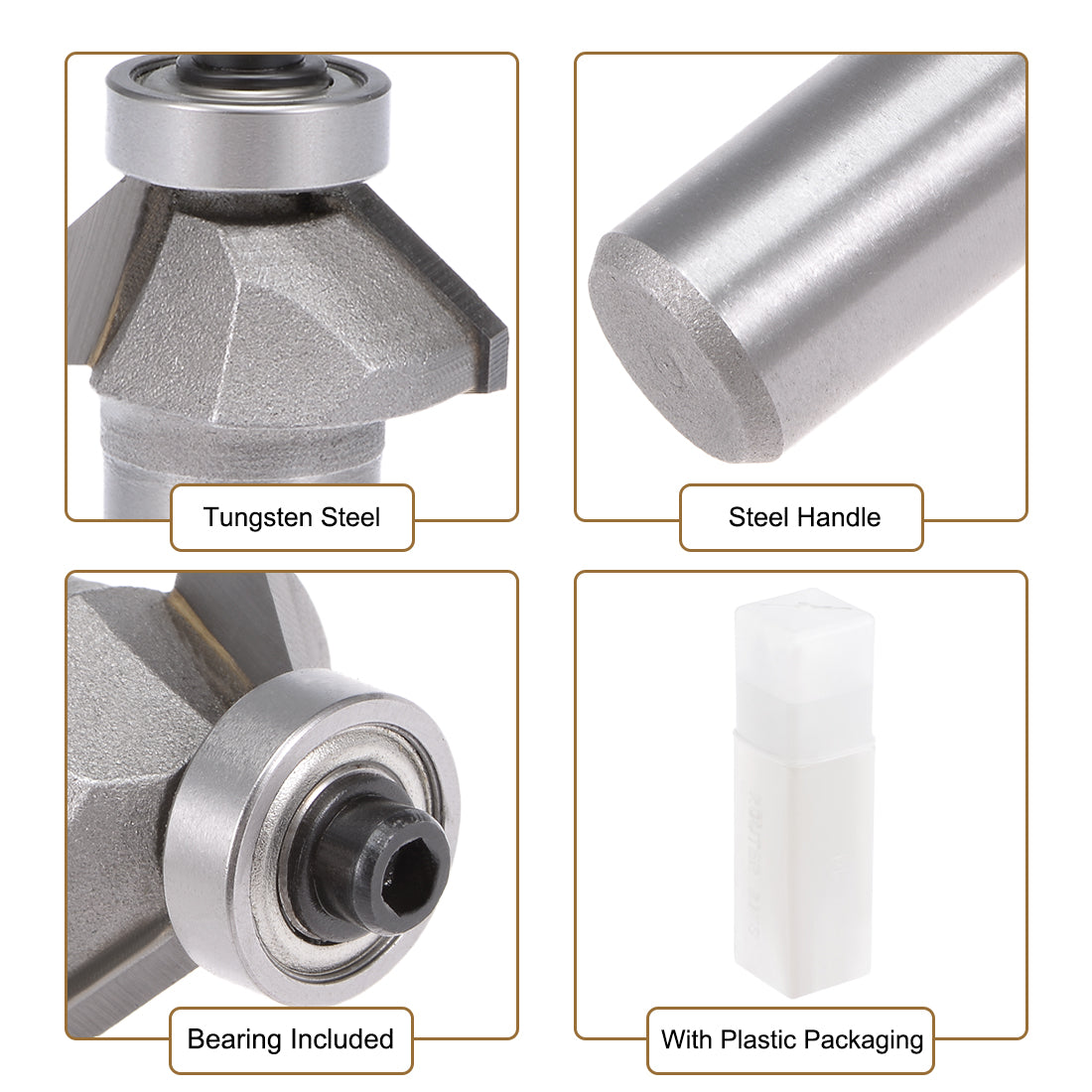 Harfington Chamfer Router Bit 1/2 Shank Dia 45 Degree Carbon Steel Bearing for Woodworking