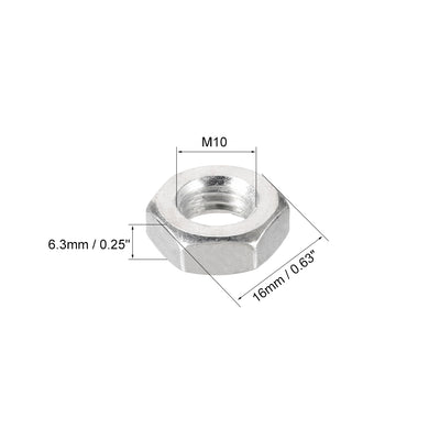 Harfington Metric Carbon Steel Hexagon Hex Nut Silver Tone 40pcs