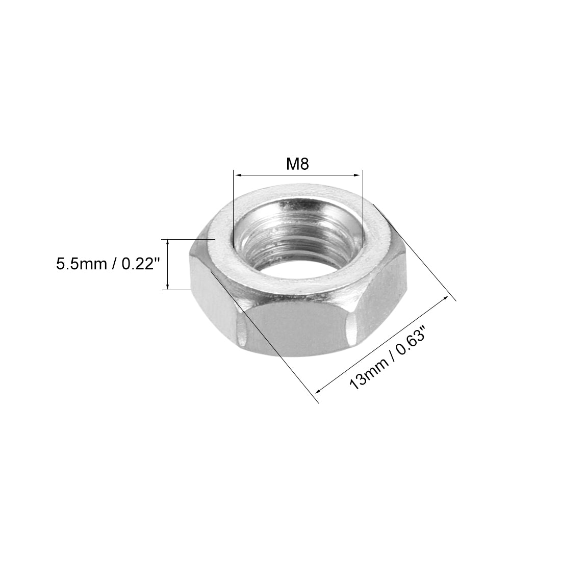 Harfington Metric Carbon Steel Hexagon Hex Nut Silver Tone 40pcs