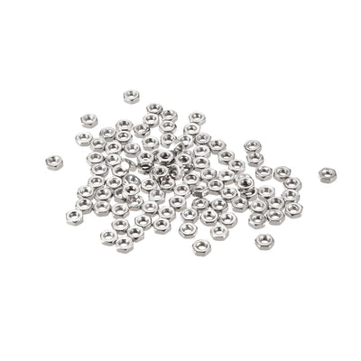 Harfington Nickel Plating Metric Carbon Steel Hexagon Hex Nut Silver Tone 100pcs