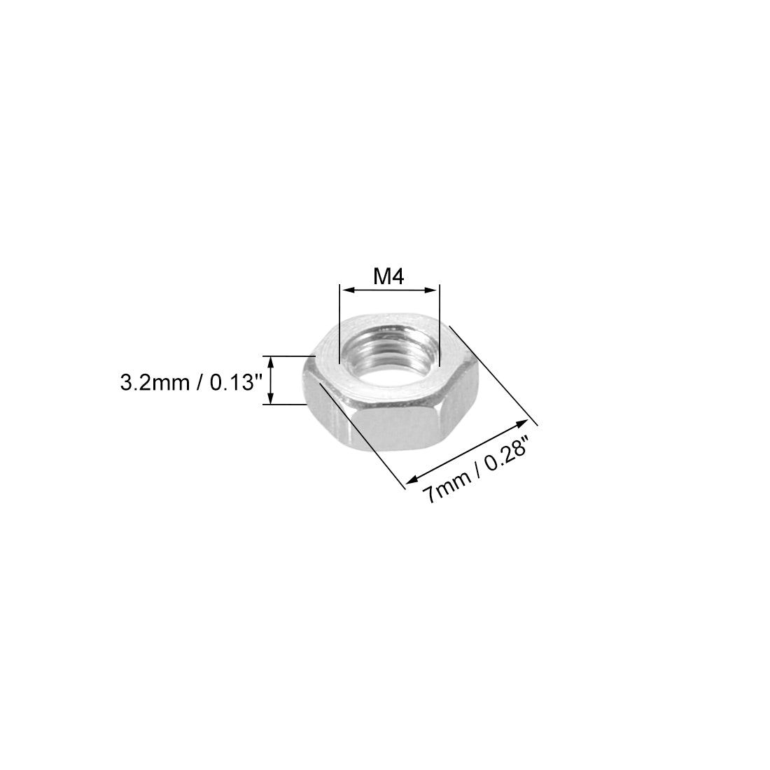 Harfington Nickel Plating Metric Carbon Steel Hexagon Hex Nut Silver Tone 100pcs