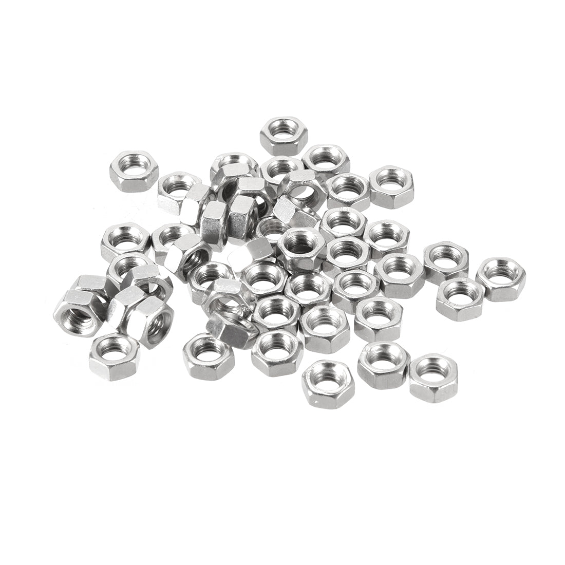 Harfington M5 Nickel Plating Metric Carbon Steel Hexagon Hex Nut Silver Tone 50pcs