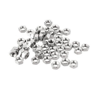 Harfington M5 Nickel Plating Metric Carbon Steel Hexagon Hex Nut Silver Tone 50pcs