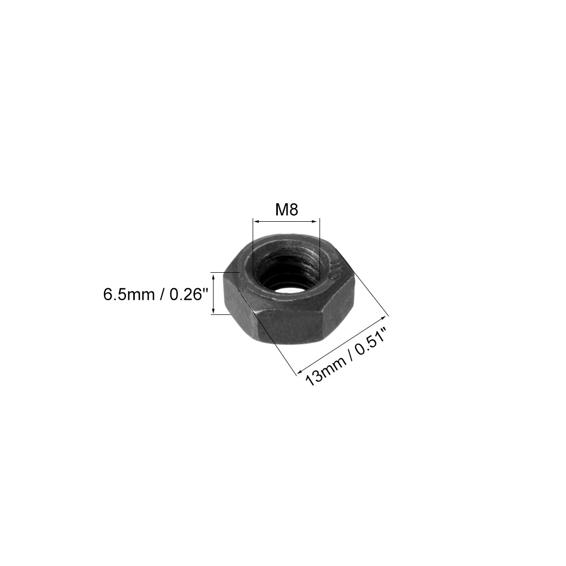 Harfington M8 Metric Carbon Steel Grade 8.8 Hexagon Hex Nut Black 20pcs