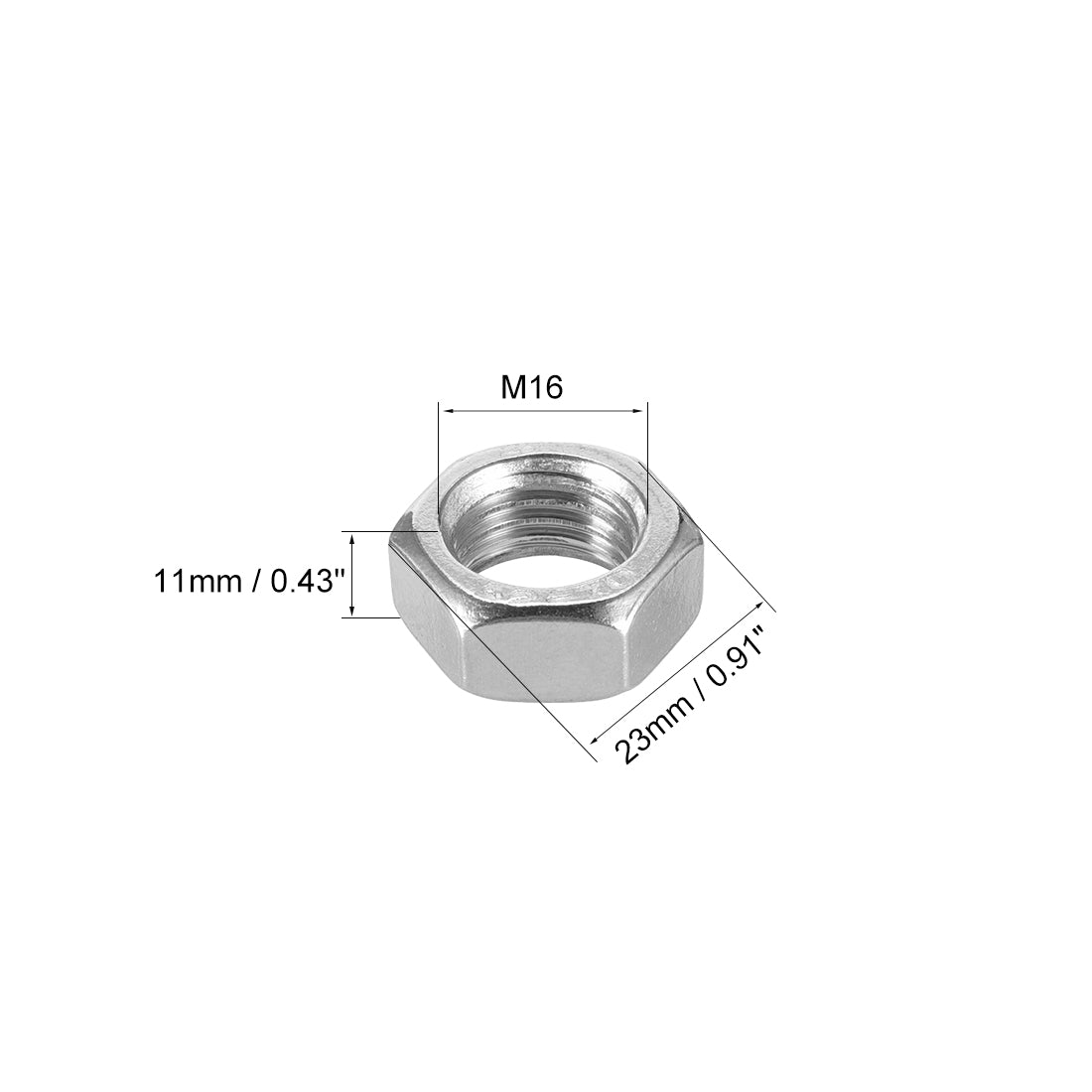 Harfington M16  Metric 201 Stainless Steel Hexagon Hex Nut Silver Tone 10pcs